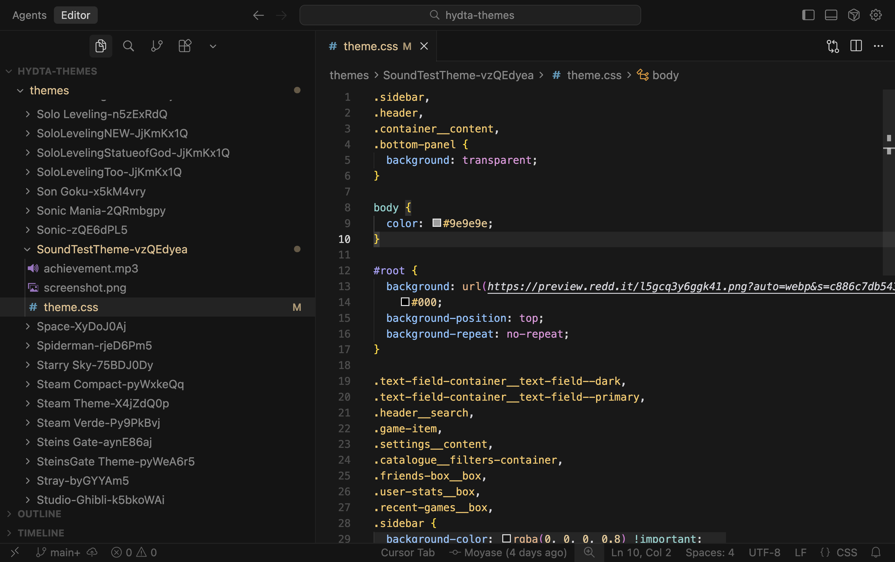 Visual Studio code with hydra-theme repository